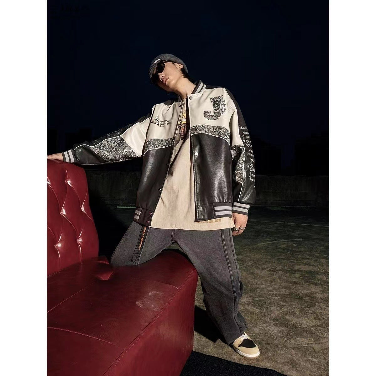 PU Leather Baseball Uniform Men's Top