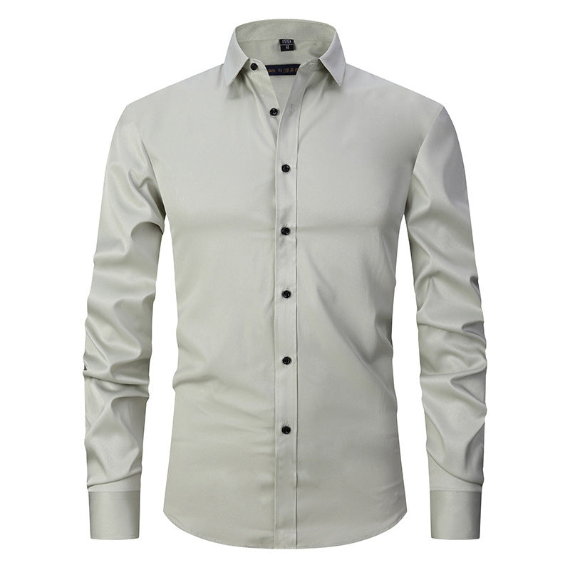 Men's Long-sleeved Fashion Shirt Top Slim Solid Color Stretch Shirt