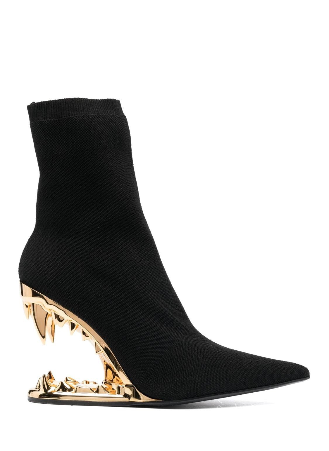 Metal Hollow Fangtooth Giant Tooth Tiger Tooth Profiled Heel Knitted Elastic Bootie