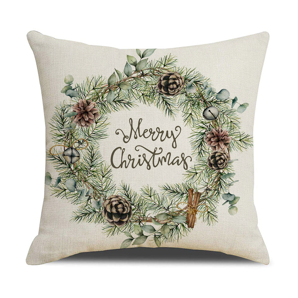 Simple Linen Printed Watercolor Christmas Pillow Cover