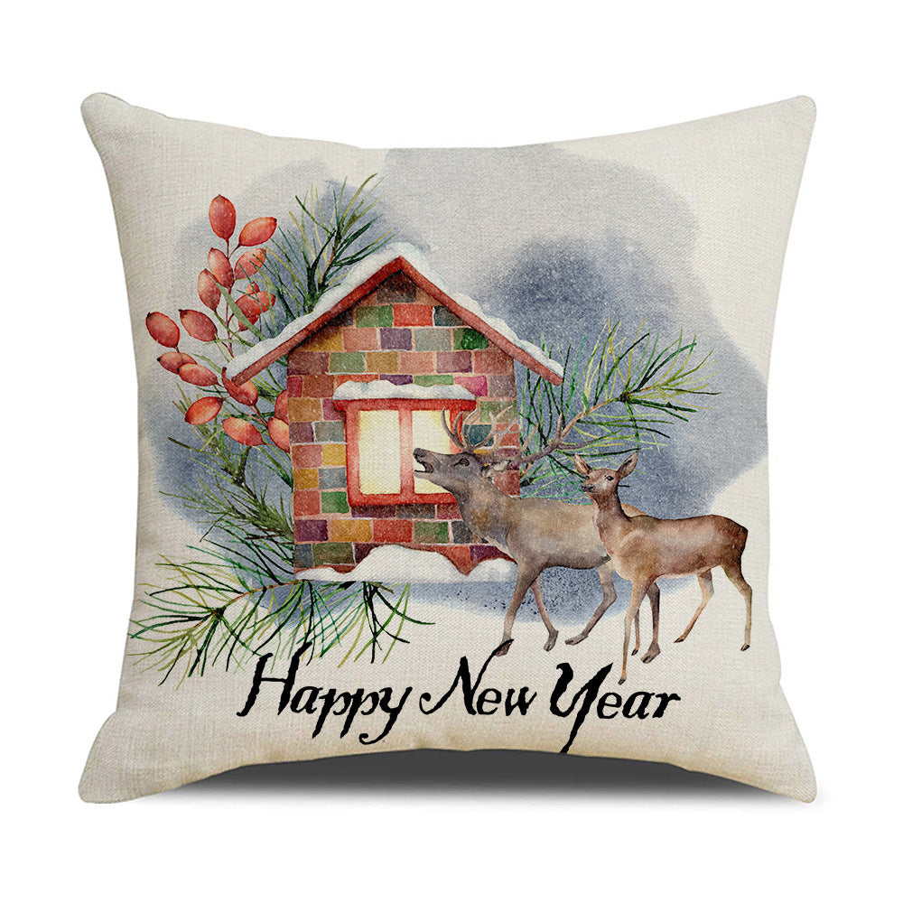 Simple Linen Printed Watercolor Christmas Pillow Cover