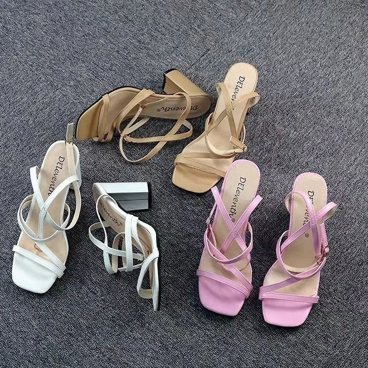 New Thick-heeled Women's Sandals With Thin Straps