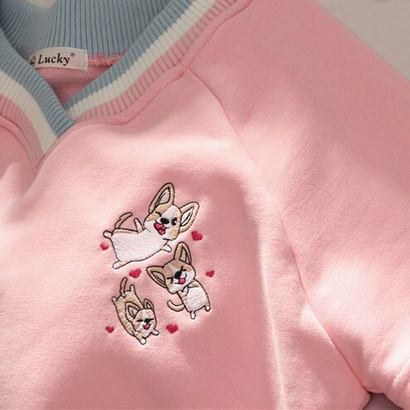 College stitching fake two-piece V-neck sweater