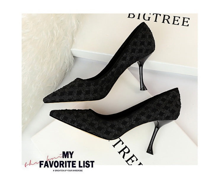 All-match Net Celebrity Design Sense Pointed Fairy High Heels