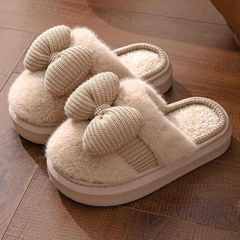 Bow Indoor Thickening Plush Cotton Slippers