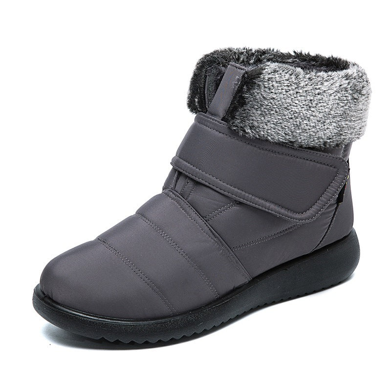 Women Snow Boots Winter Warm Plush Shoes With Velcro-design Flat Ankle Boots