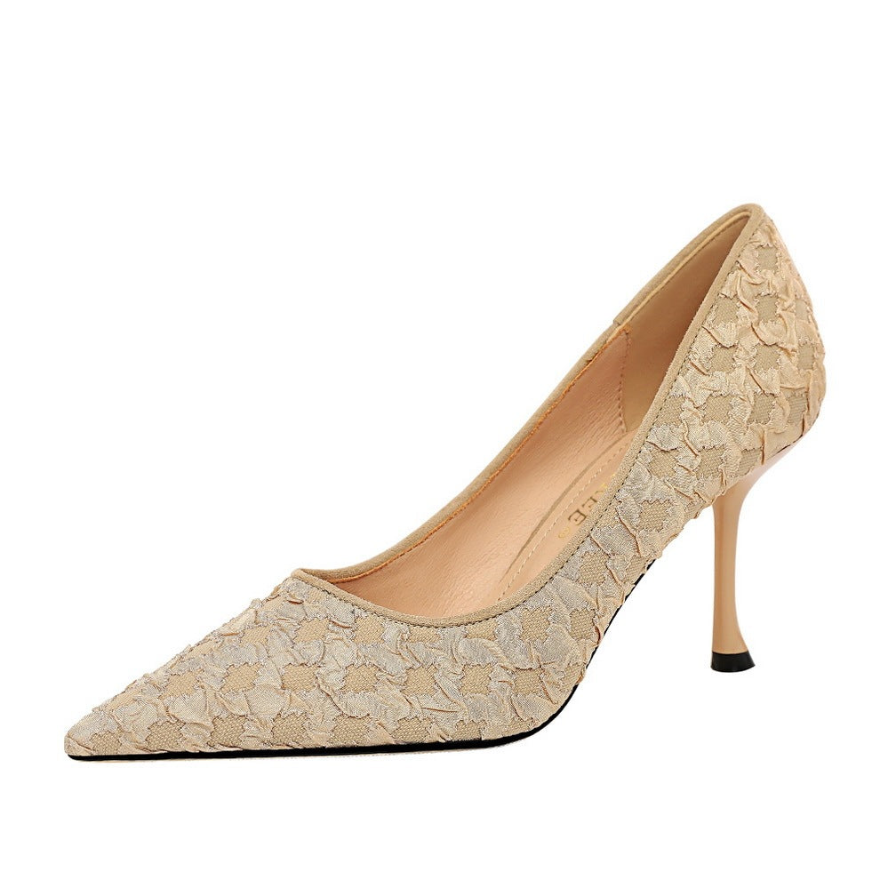 All-match Net Celebrity Design Sense Pointed Fairy High Heels