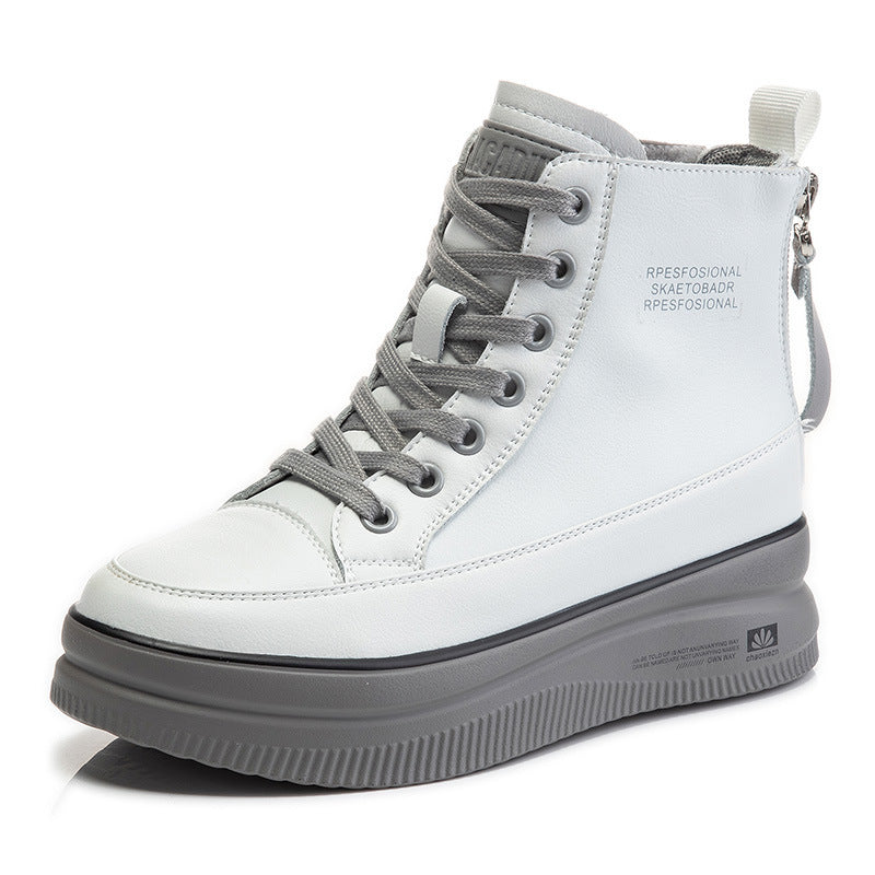 Women's All Match Leather Martin Boots Mid Tube Thick Sole