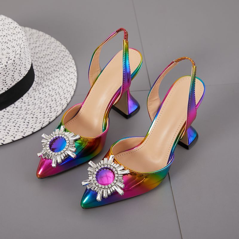 European And American Fashion, Pointed Stiletto Rhinestone Color Plus Size Lady