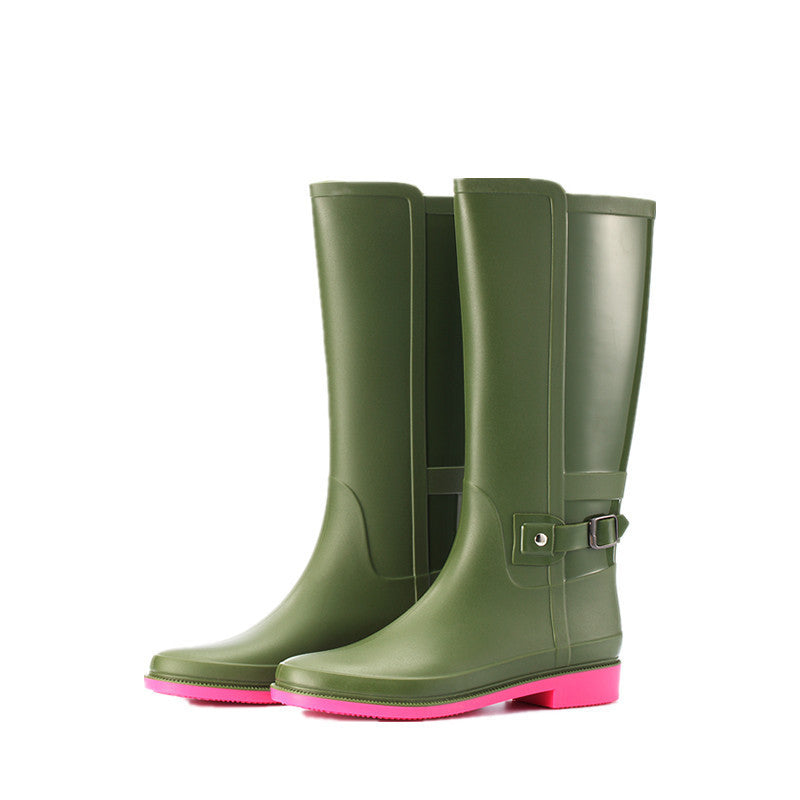 Fashion Women's Solid Color Buckle High-tube Non-slip And Waterproof Shoes