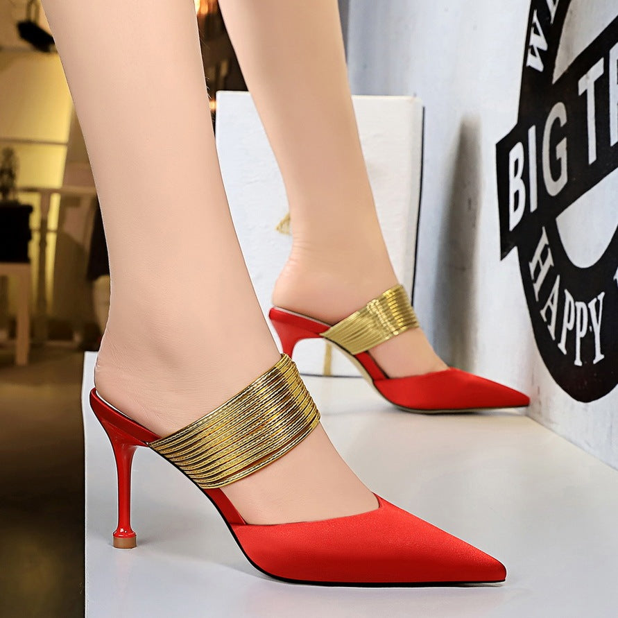 Women Wear Half Slippers With A Stiletto Heel In Summer
