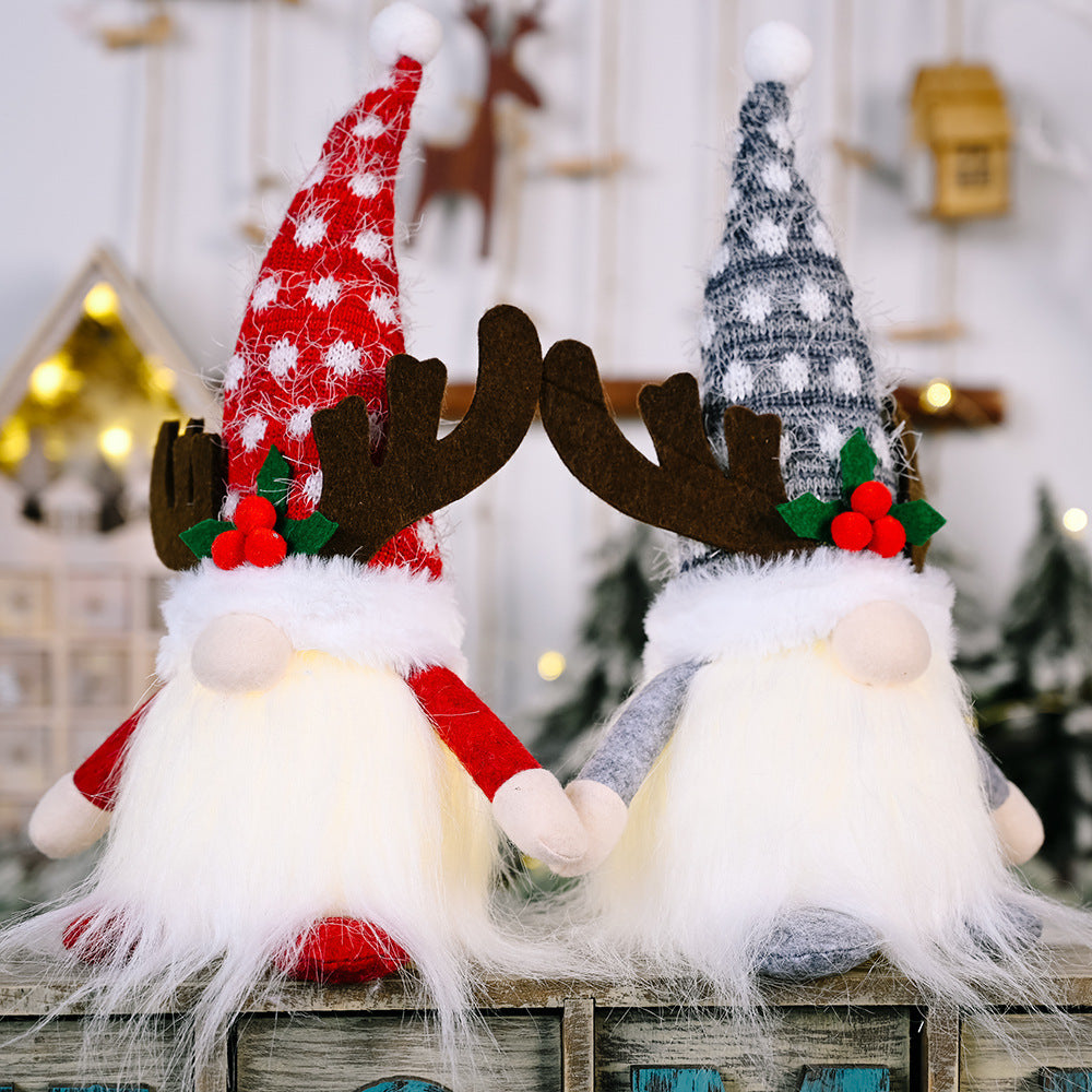 Christmas Decoration Christmas Antlers Clover With Light Faceless Doll
