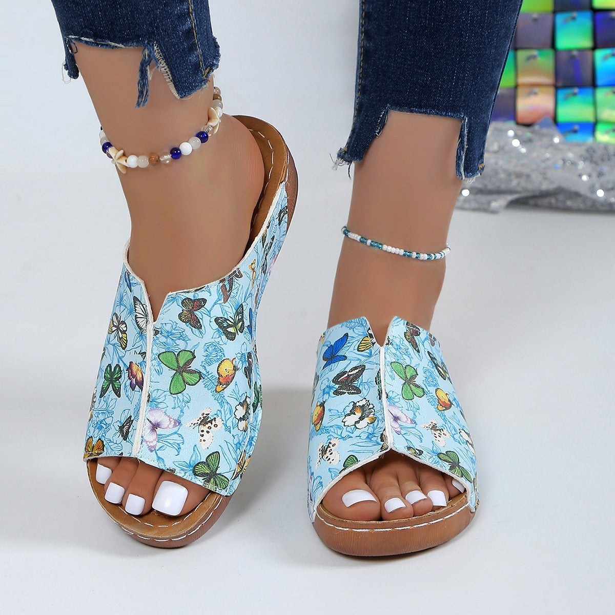 Peep Toe Wedge Fashion Simple Slip-on Fashion Sandal Slippers