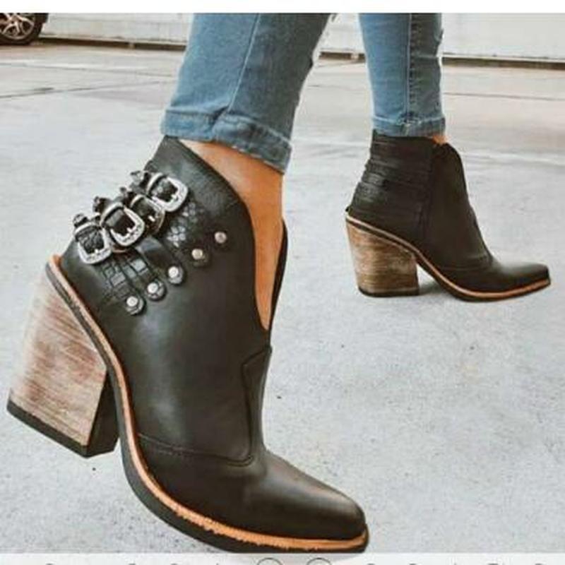 Belt buckle rivet mid-heel Martin boots
