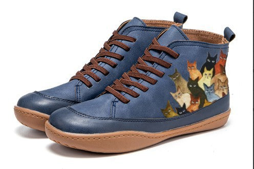 British PU Women's Shoes Fashion Mid-cut Boots