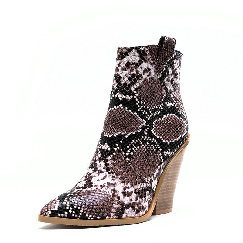 Ladies Fashion Catwalk Snake-print Stone-print Boots Cotton Shoes