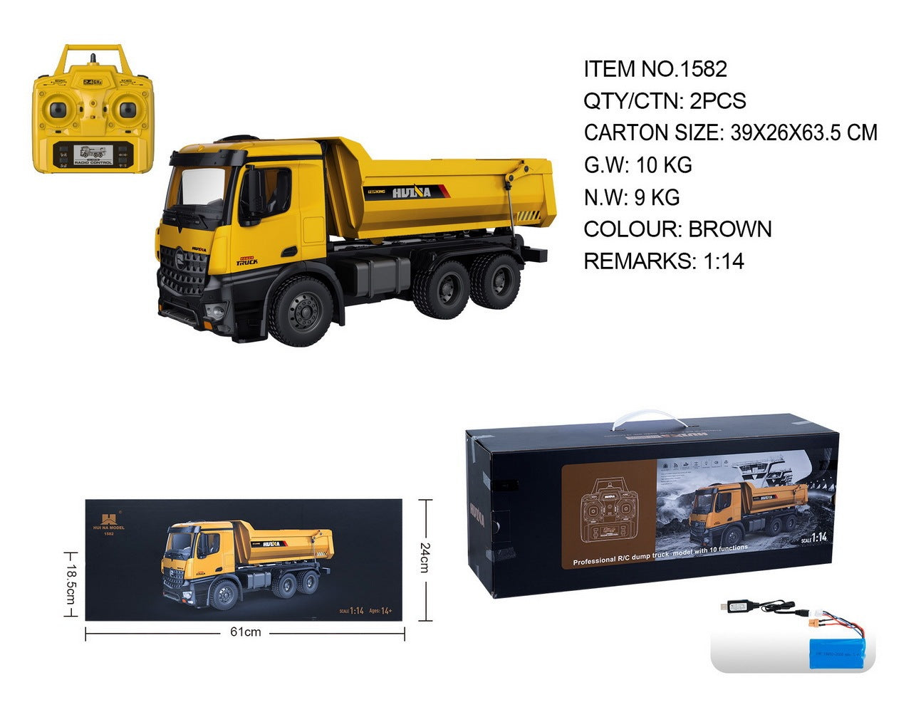 10 Channel All-alloy Remote Control Dump Truck Engineering Dumping Locomotive Toy