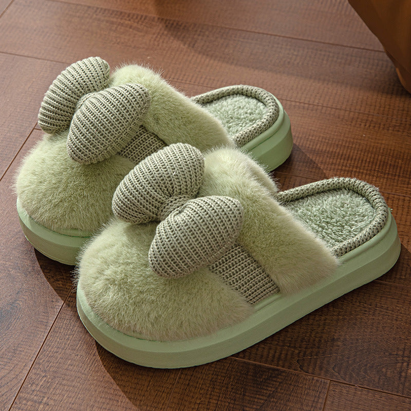 Bow Indoor Thickening Plush Cotton Slippers