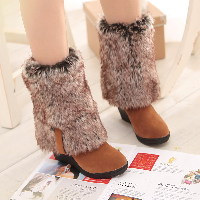 Fashion Women's Faux Rabbit Fur High Boots
