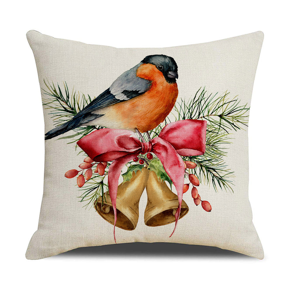 Simple Linen Printed Watercolor Christmas Pillow Cover