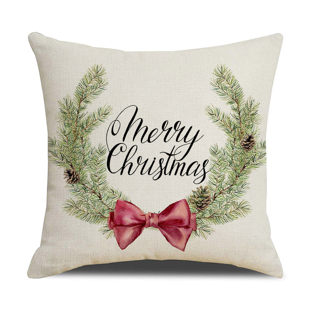Simple Linen Printed Watercolor Christmas Pillow Cover