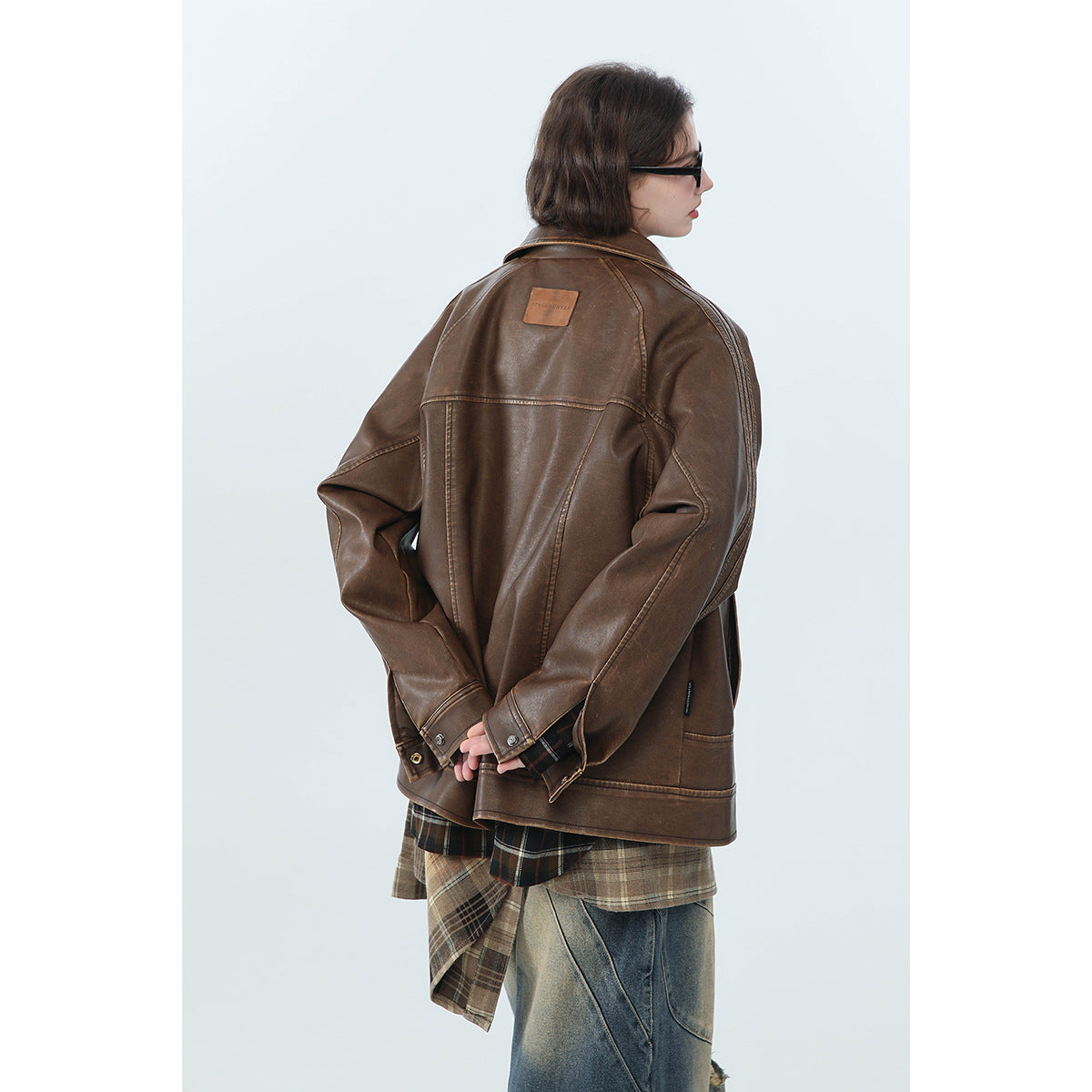 American Retro Distressther Fed Lapel PU Leaor Men And Women Biker's Leather Jacket