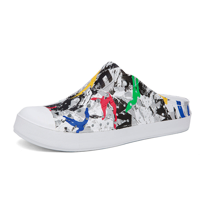 Beach Hole Shoes Color Printing Half Slippers