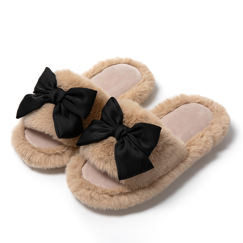 Bow Opening Cotton Slippers Women's Home
