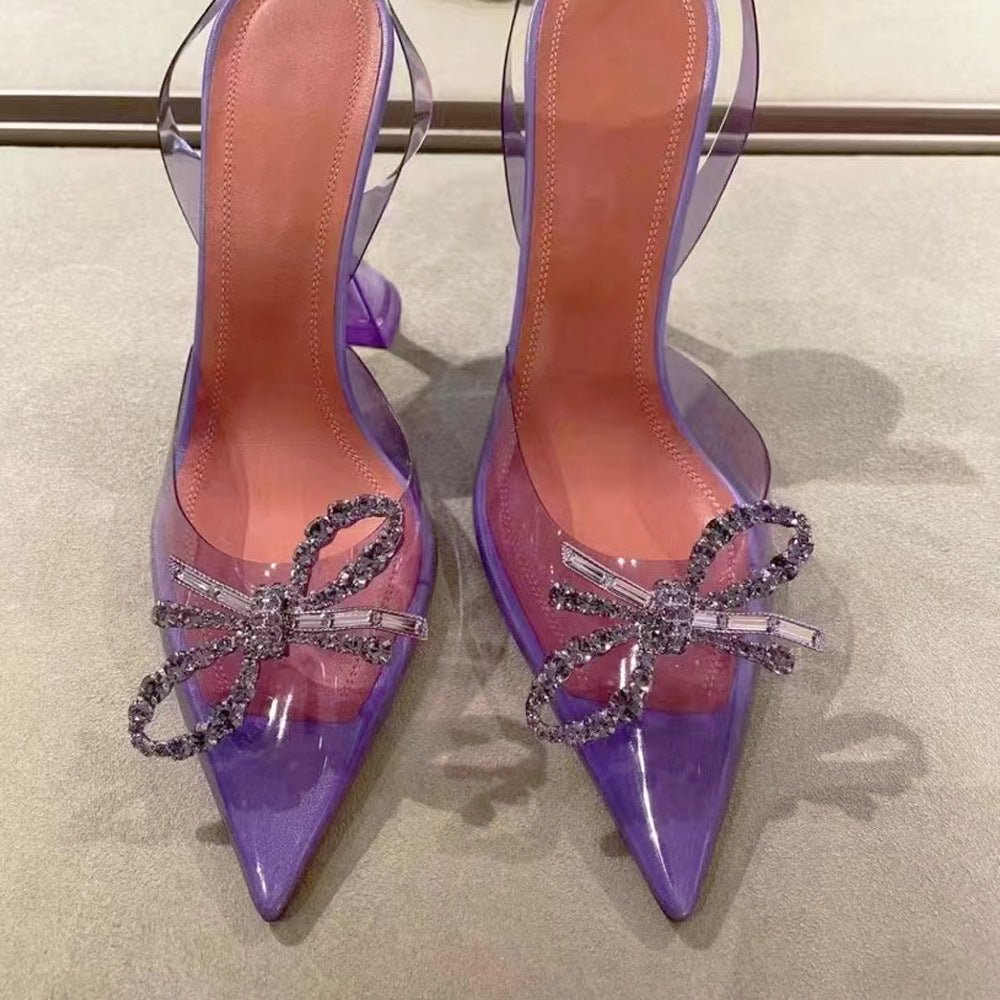 Summer Butterfly Rhinestone Buckle Sexy Closed Toe High Heels