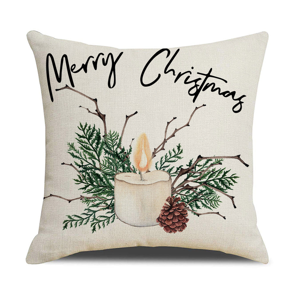 Simple Linen Printed Watercolor Christmas Pillow Cover