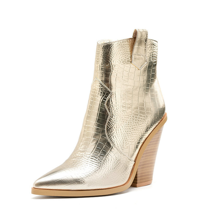 Ladies Fashion Catwalk Snake-print Stone-print Boots Cotton Shoes