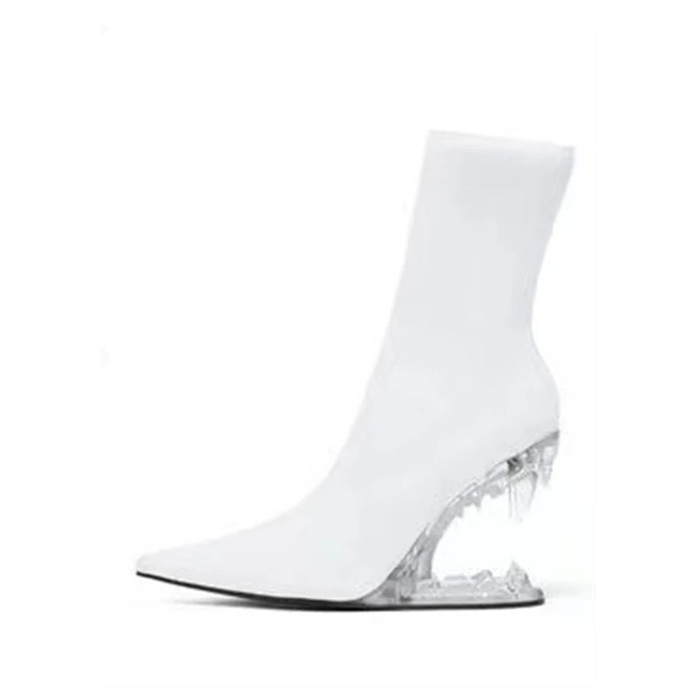 Metal Hollow Fangtooth Giant Tooth Tiger Tooth Profiled Heel Knitted Elastic Bootie