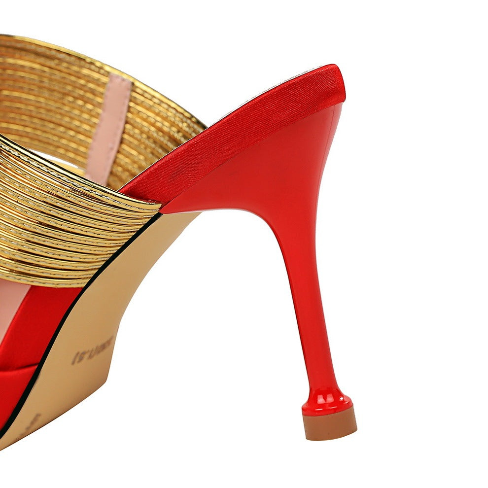 Women Wear Half Slippers With A Stiletto Heel In Summer