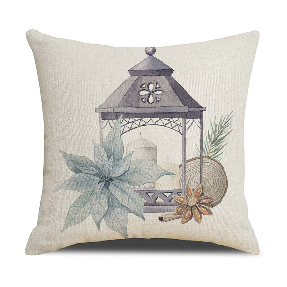 Simple Linen Printed Watercolor Christmas Pillow Cover