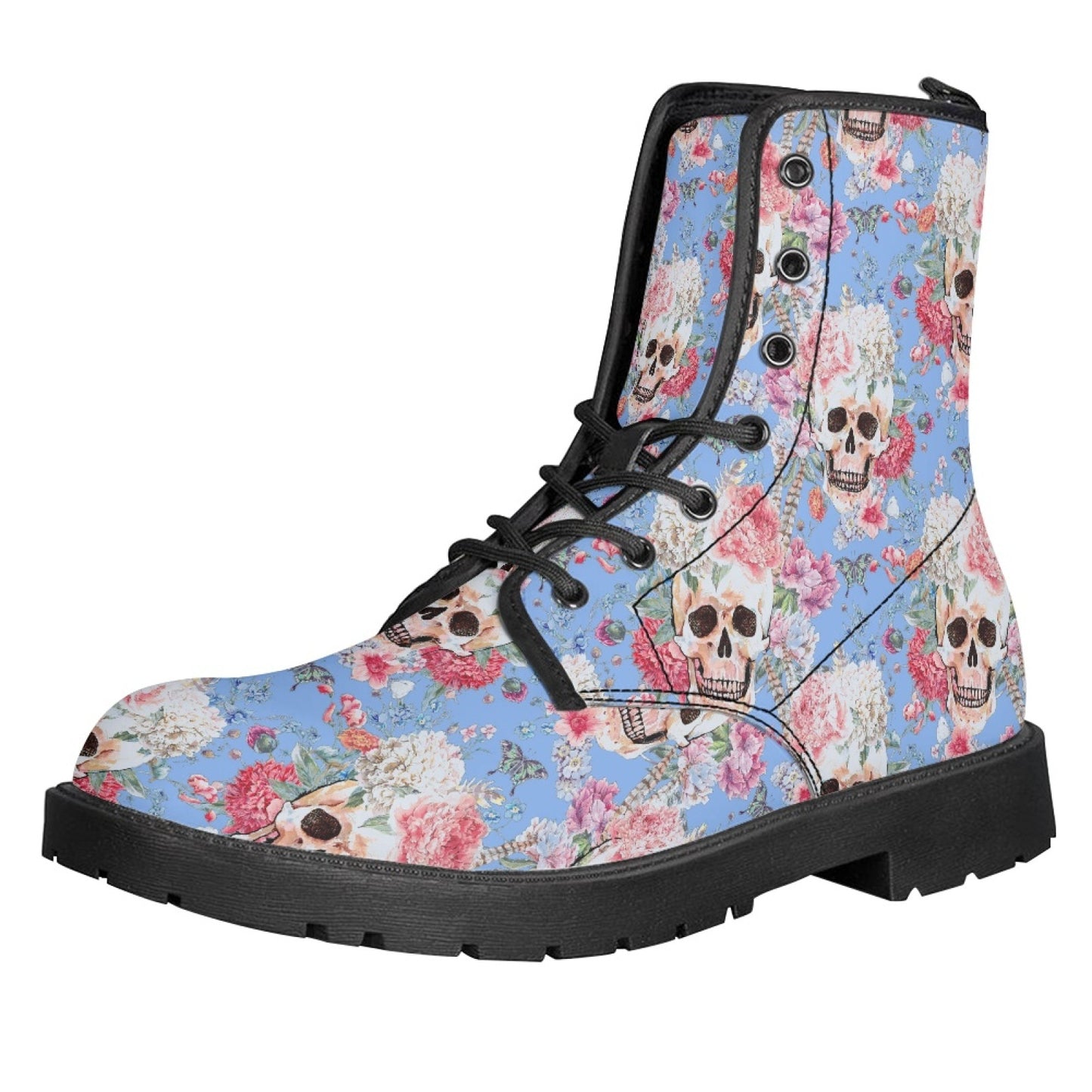 Printed Women's Leather Flat Bottom Low Heel British Martin Boots