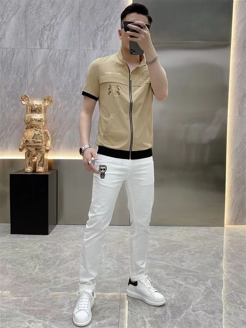 Cardigan Short Sleeve Men's Ice Silk Leisure Shirt Printed Stand Collar Lightweight Breathable Half Sleeve