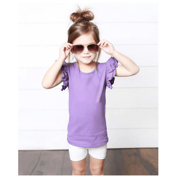 Girls' Multicolor Cotton-trimmed Short-sleeved T-shirt Top