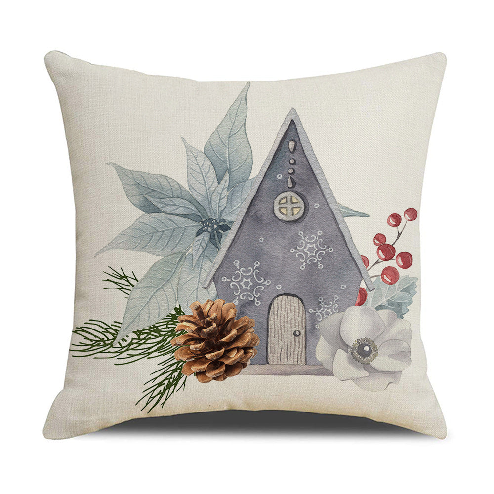 Simple Linen Printed Watercolor Christmas Pillow Cover