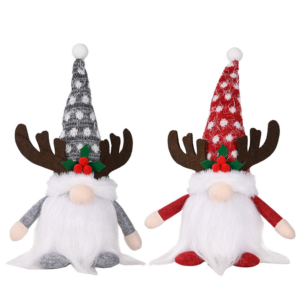 Christmas Decoration Christmas Antlers Clover With Light Faceless Doll