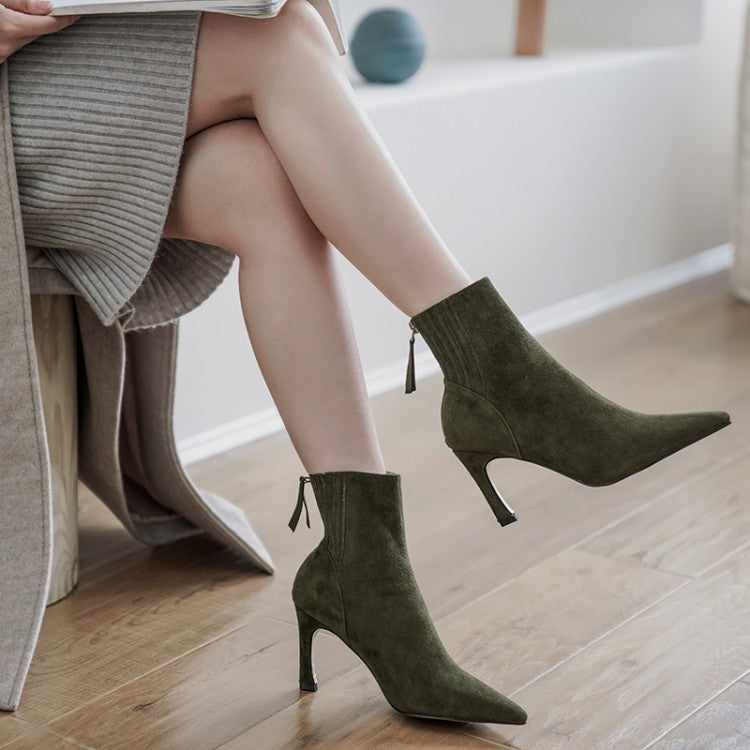Fashion Stiletto Pointed Toe Ladies Short Boots