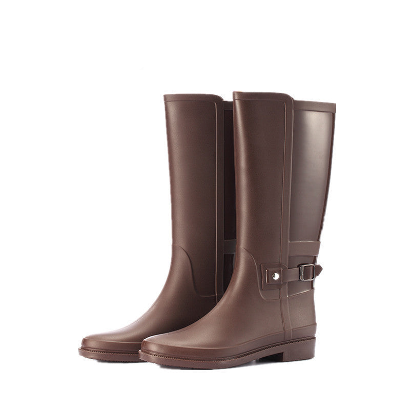Fashion Women's Solid Color Buckle High-tube Non-slip And Waterproof Shoes