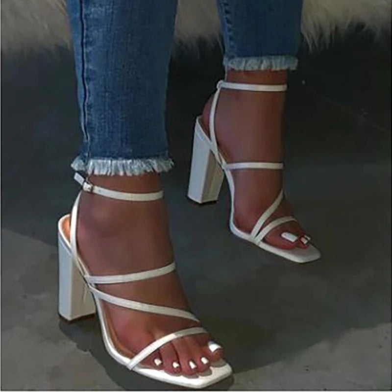 New Thick-heeled Women's Sandals With Thin Straps