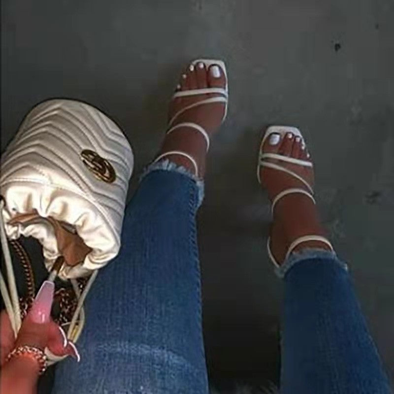 New Thick-heeled Women's Sandals With Thin Straps