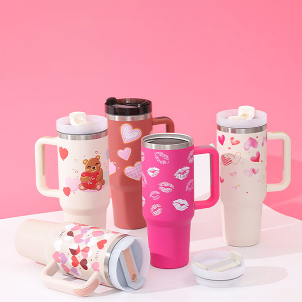 40 Oz Tumbler With Handle Straoffee Cup Tumbler With Lid Tapered Mug Gifw Insulated, Stainless Steel Spill Proof Vacuum Cts For Valentine Lover Suitable For Car Gym Office Travel