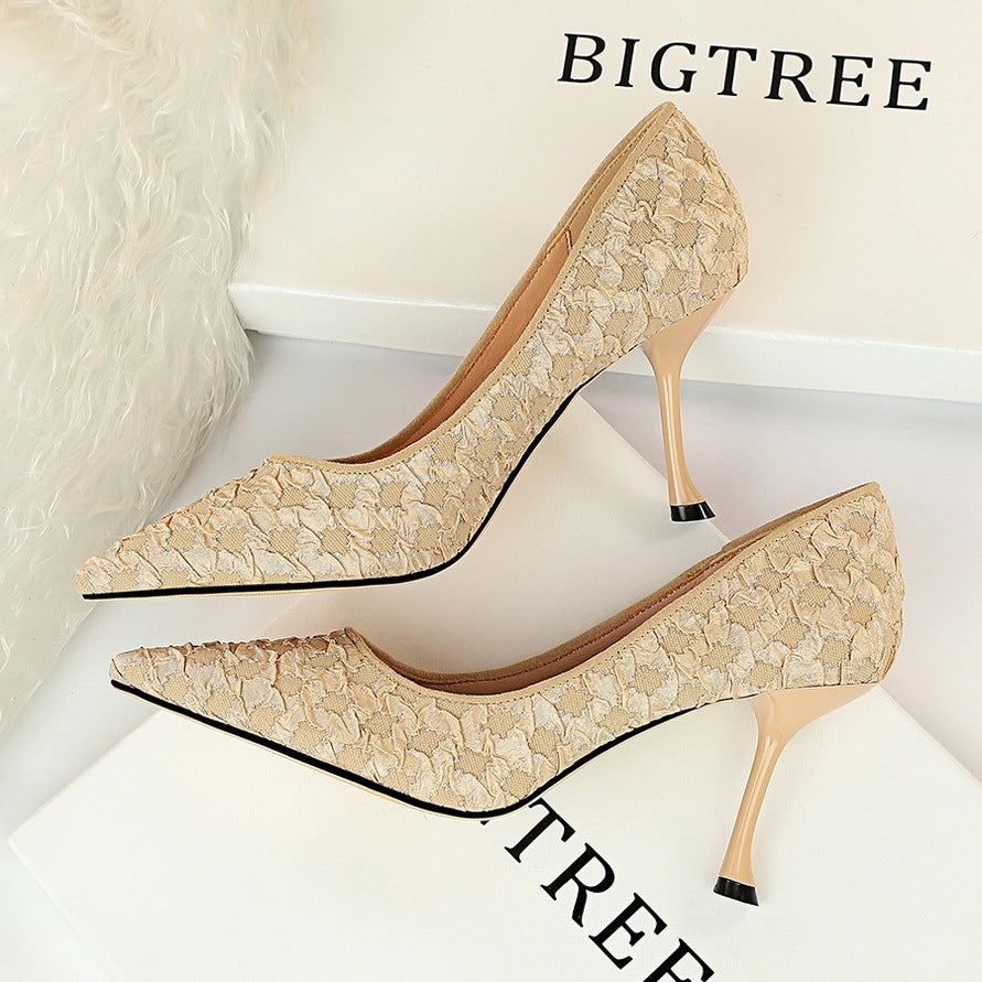 All-match Net Celebrity Design Sense Pointed Fairy High Heels
