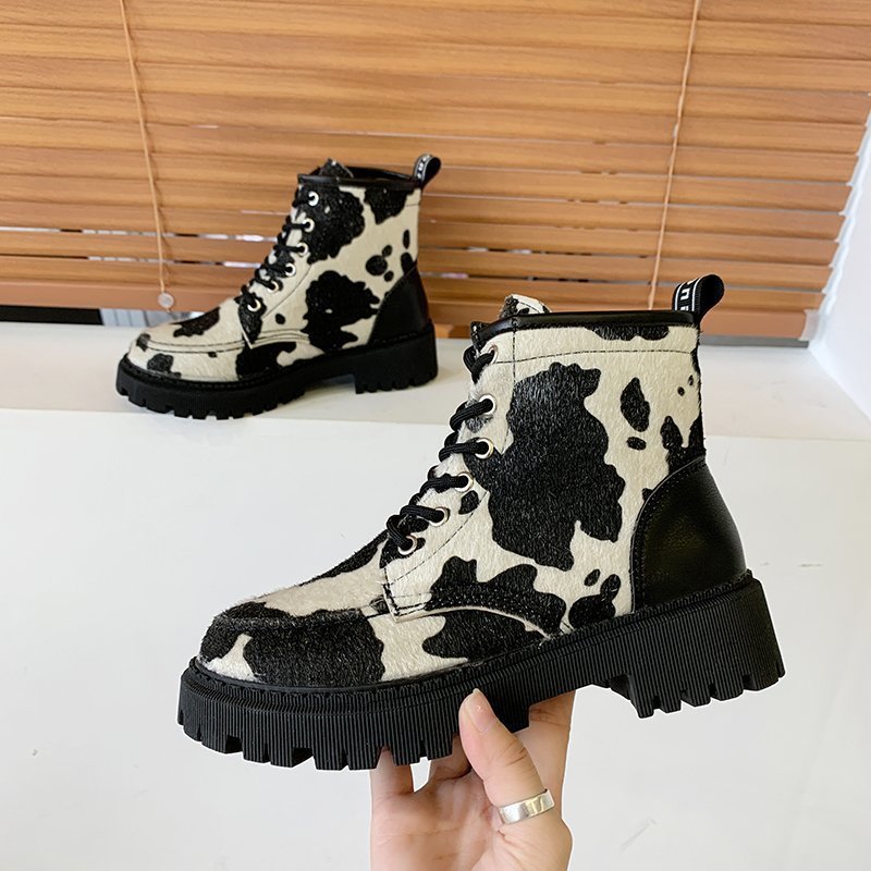 Women's Fashion Round Toe Lace-up Square Heel Platform Martin Boots