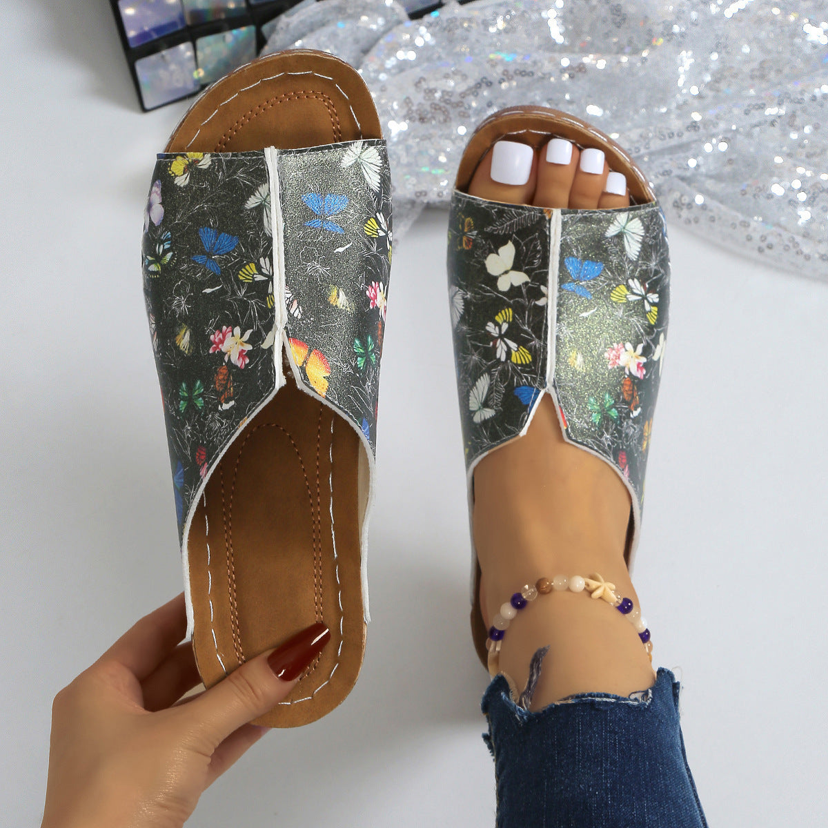 Peep Toe Wedge Fashion Simple Slip-on Fashion Sandal Slippers