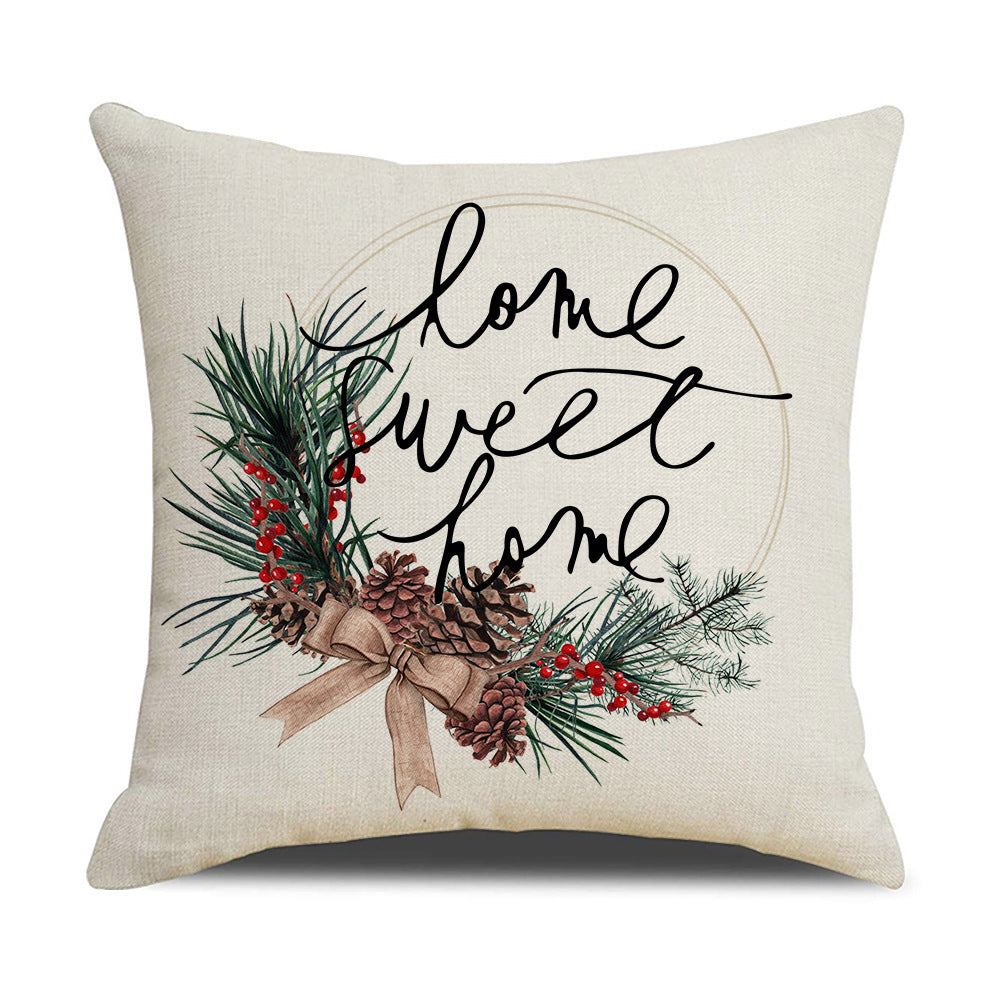 Simple Linen Printed Watercolor Christmas Pillow Cover