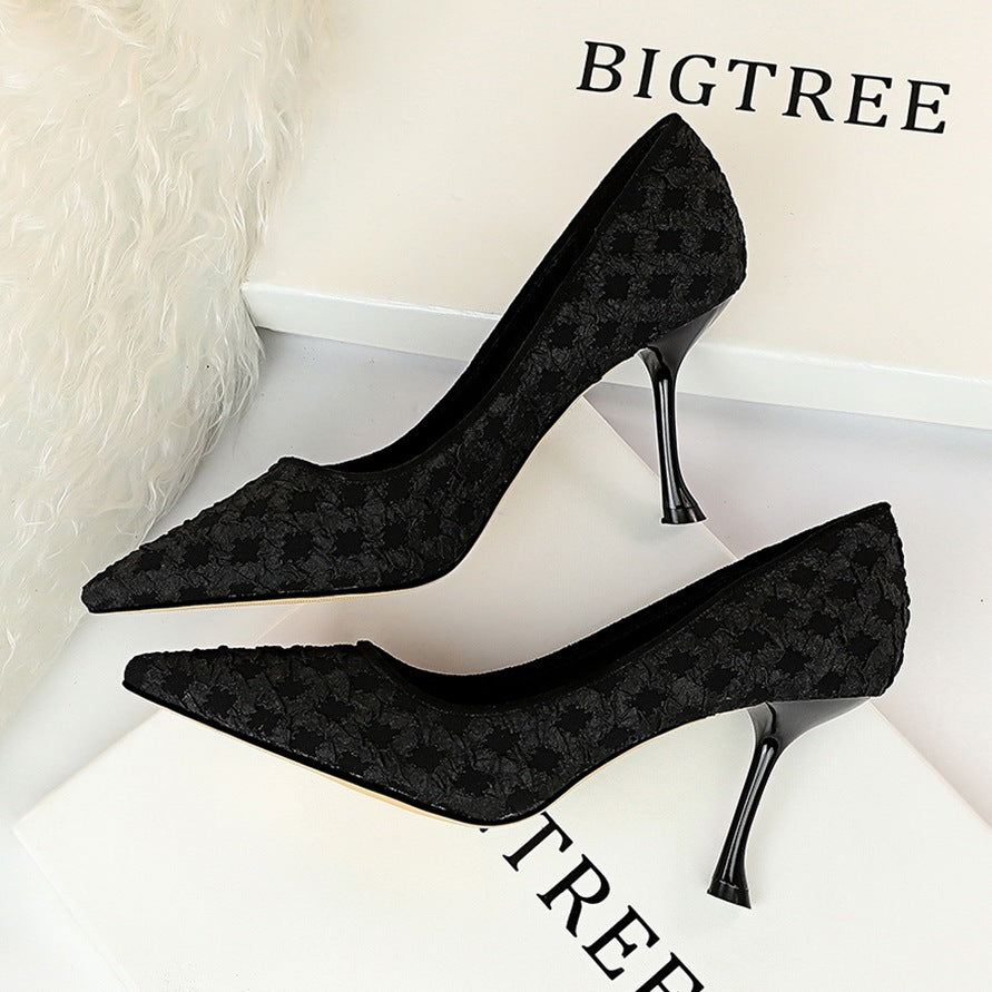 All-match Net Celebrity Design Sense Pointed Fairy High Heels