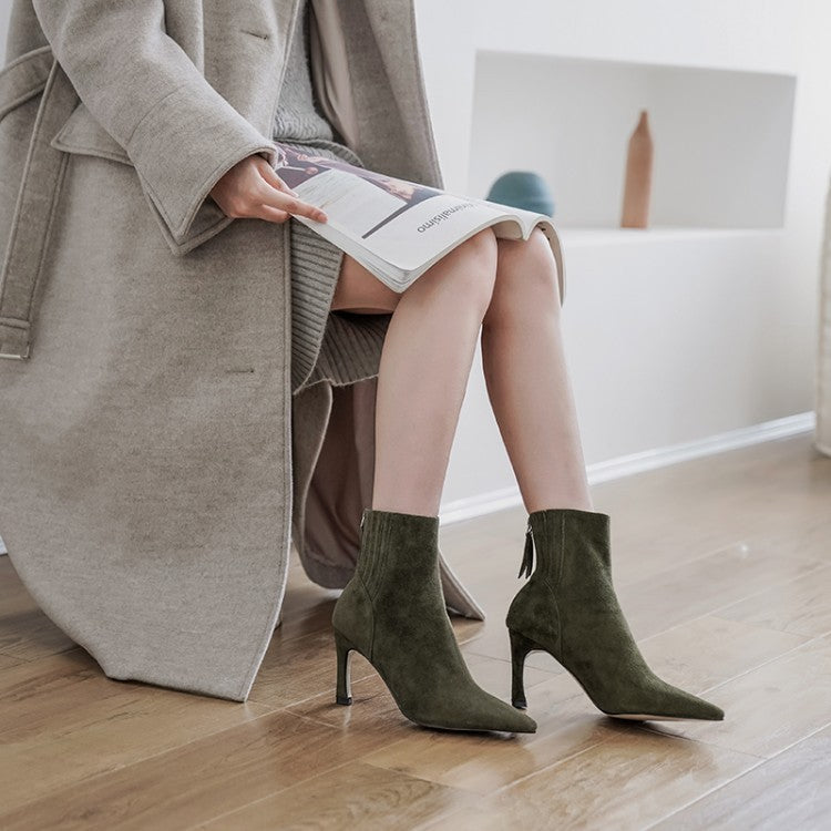 Fashion Stiletto Pointed Toe Ladies Short Boots